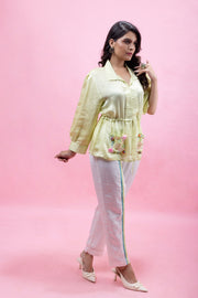 White strip paints with colored pocket shirts